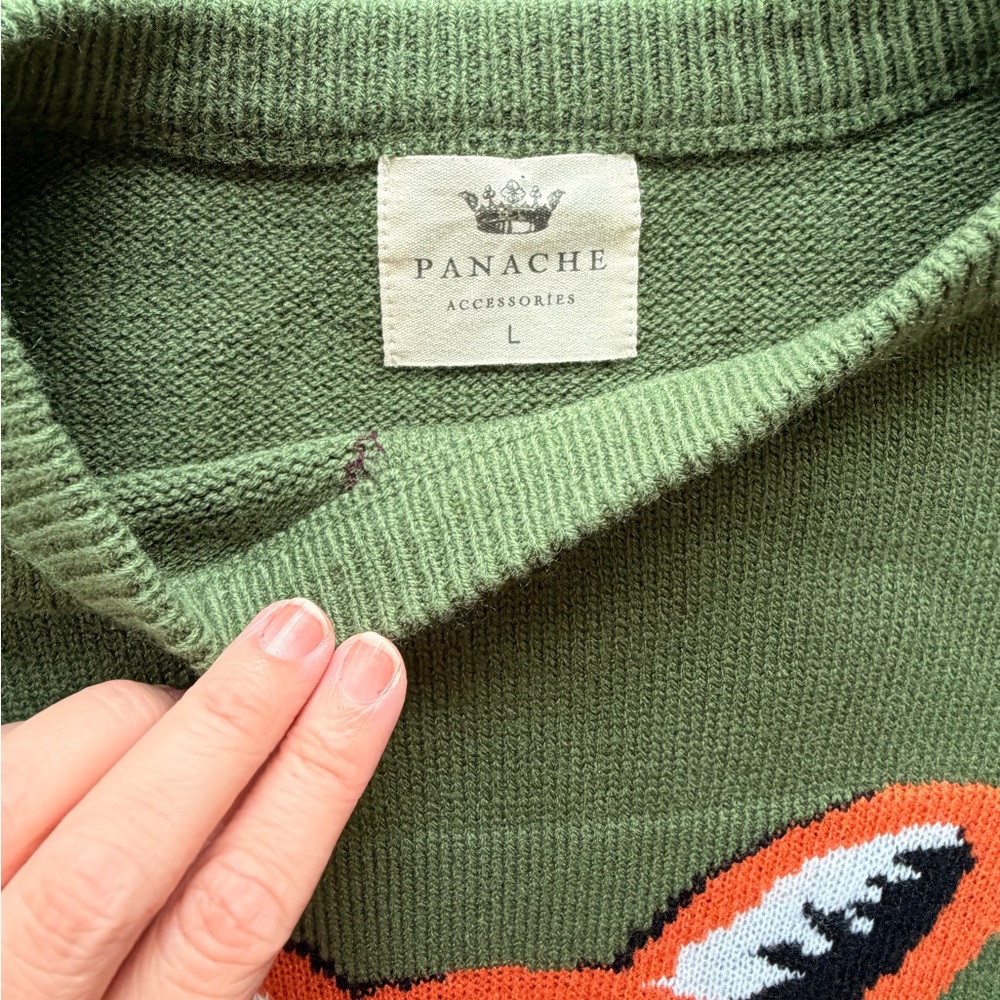 Panache Green Sweater with Orange and Black Fox Detail - Picture 2 of 6